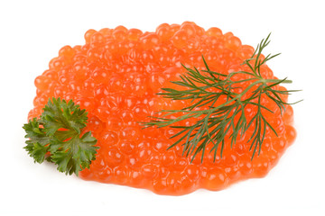 red caviar on white background