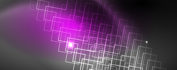 Shiny neon techno template. Neon lines background, 80s style laser rays