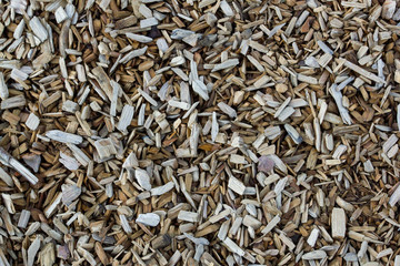 Playground wood chips mulch close up.