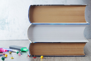 A stack of books with copy space