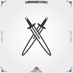 Sword icon, vector flat icon illustration isolated on background.