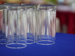 Clean empty glasses usually use in Thailand street food restaurant and also use in setting table in Chinese food style.
