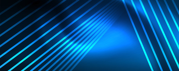 Neon blue glowing lines, magic energy space light concept, abstract background wallpaper design