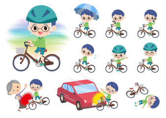 Obraz na płótnie Canvas Green clothing glasses boy_city cycle