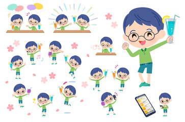 Green clothing glasses boy_Drink party