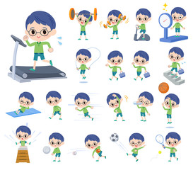 Green clothing glasses boy_exercise