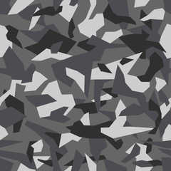 Geometric camouflage seamless pattern. Abstract modern camo, black and white modern military texture background. Vector illustration. - obrazy, fototapety, plakaty