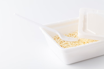 Instant noodles in a plate. Fast food, junk food, unhealthy food. Rolton. Doshirak