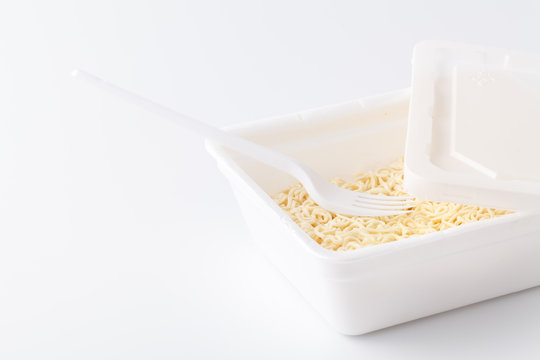 Instant noodles in a plate. Fast food, junk food, unhealthy food. Rolton. Doshirak