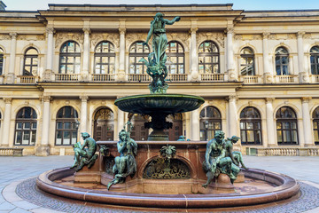 Fototapeta na wymiar Hygieia fountain in courtyard of Hamburg City Hall or Rathaus. Germany