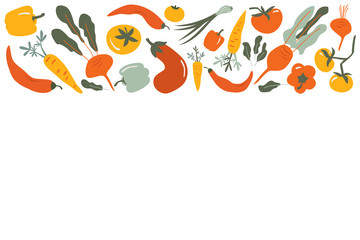 Food  vector border frame of Flat hand drawn vegetables background for Vegan, farm, eco design