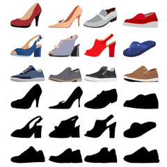 vector, isolated, set, collection, women's and men's shoes