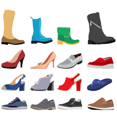 vector, isolated, set, collection, women's and men's shoes