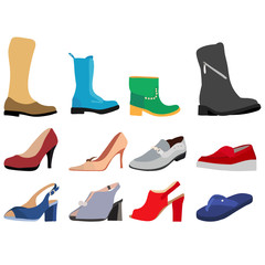 vector, isolated, set, collection, women shoes