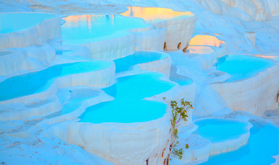 Natural travertine pools and terraces in Pamukkale. Cotton castle in southwestern Turkey
