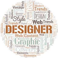 Designer word cloud. Wordcloud made with text only.