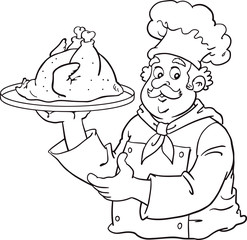 Chef holds a roasted turkey or chicken