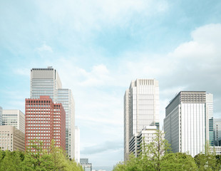 Fototapeta premium A group building with tree and road in a modern city in Tokyo. - Image