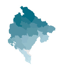 Vector isolated illustration of simplified administrative map of Montenegro. Borders of the regions. Colorful blue khaki silhouettes