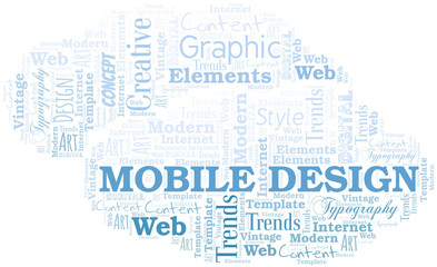 Obraz premium Mobile Design word cloud. Wordcloud made with text only.