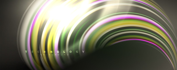 Fluid color waves with light effects, vector abstract background