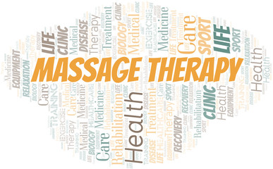 Massage Therapy word cloud. Wordcloud made with text only.