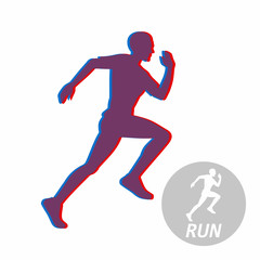 Fototapeta na wymiar Running man. Sprinter in motion. Silhouette with glitch effect. Sport vector illustration.