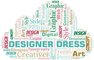 Designer Dress word cloud. Wordcloud made with text only.