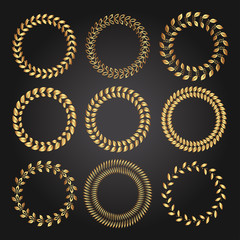 Set of various golden laurel wreaths. Luxury reward.