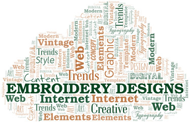 Fototapeta premium Embroidery Designs word cloud. Wordcloud made with text only.