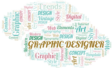 Graphic Designer word cloud. Wordcloud made with text only.