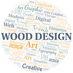 Wood Design word cloud. Wordcloud made with text only.