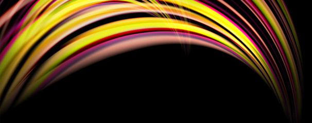 Fluid color swirls on black. Modern background with trendy design