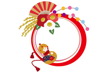 正月飾りのモチーフ。日本のお正月の壁飾り。正月のデザイン素材。 正月の輪飾り。縁起物。令和。新年の飾り。