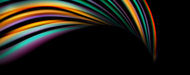 Fluid color swirls on black. Modern background with trendy design