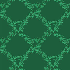 Green Floral Seamless Pattern Isolated on Green Background.