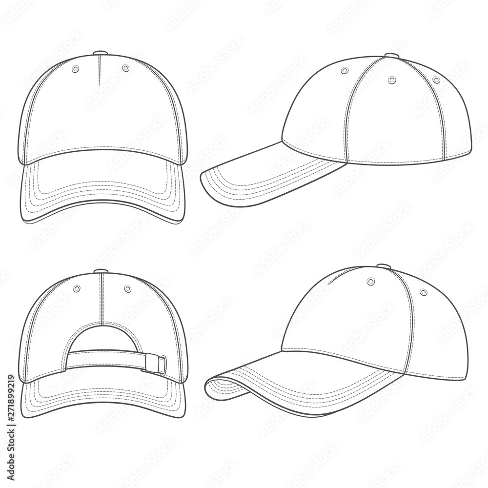 Aufkleber set of black and white illustrations with a baseball cap. isolated vector objects on white backgroun