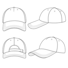 Set of black and white illustrations with a baseball cap. Isolated vector objects on white background. - 271899219