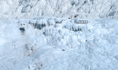 Natural travertine pools and terraces in Pamukkale. Cotton castle in southwestern Turkey