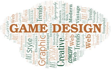 Game Design word cloud. Wordcloud made with text only.