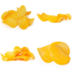 Set of potato chips close-up on an isolated white background