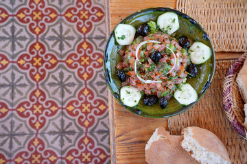 Traditional moroccan salad and bread