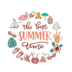 Vector illustration with hand lettering The Best Summer Time and summer vacation clip art.