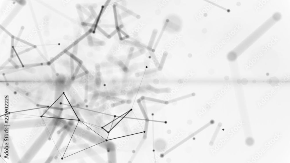 Poster white geometrical background with moving particles black lines and dots. looping cg animation good f