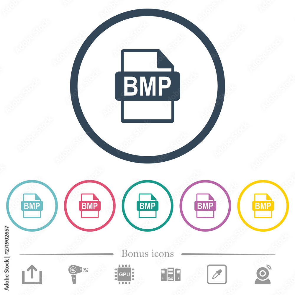 Poster bmp file format flat color icons in round outlines