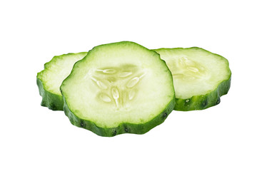 Cucumber. Three slices of cucumber isolated on white background with clipping path.