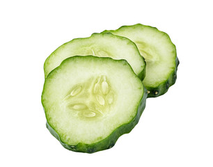 Cucumber. Three slices of cucumber isolated on white background with clipping path.