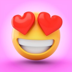 3D Rendering falling in love emoji isolated on pink background