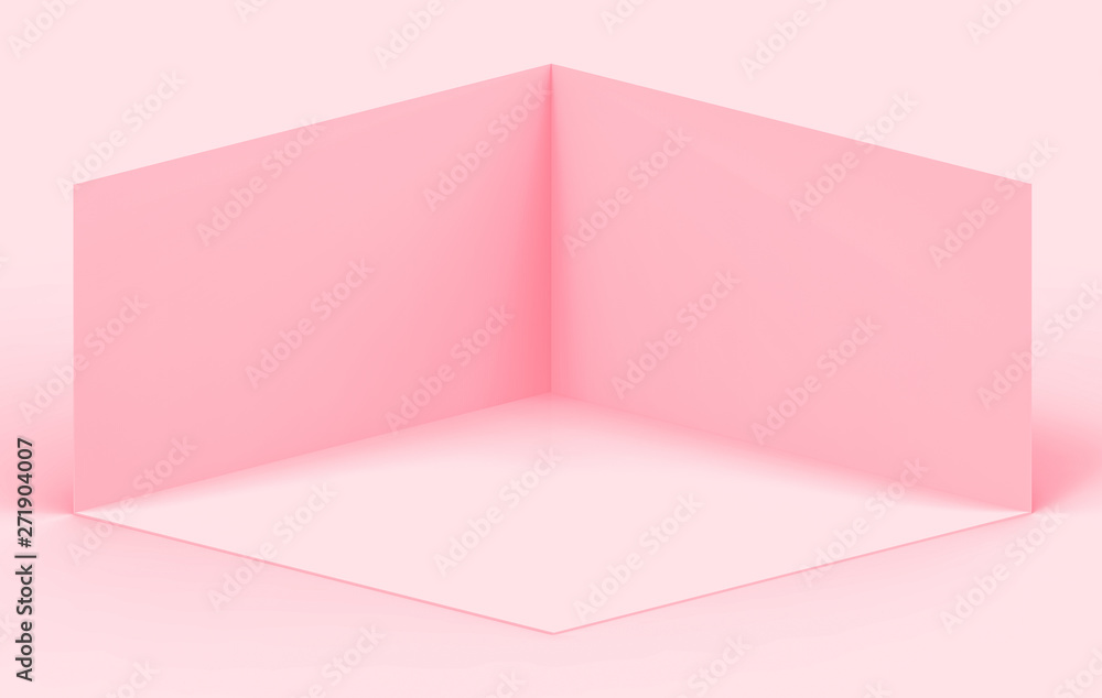 Poster 3d rendering. sweet soft pink cube boxes corner room wall background with clipping path.