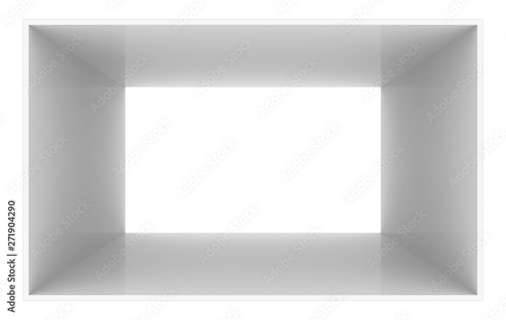 Aufkleber 3d rendering. simple gray cube box tunnel hole on white background.